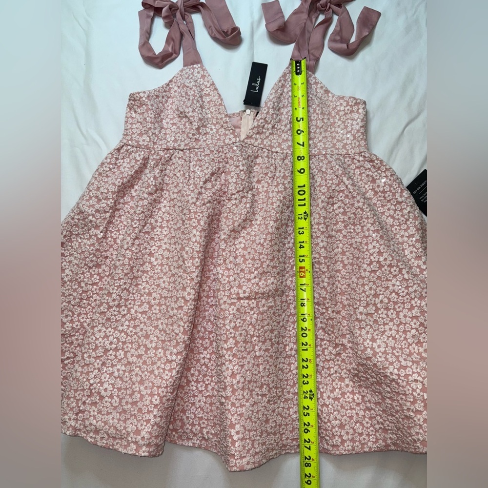 Lulus NWT Size XL Darling Composure Pink Jacquard Sequin Tie Strap Mini Dress - Picture 4 of 9